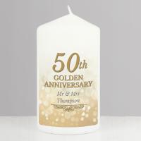 Personalised 50th Golden Anniversary Pillar Candle Extra Image 2 Preview